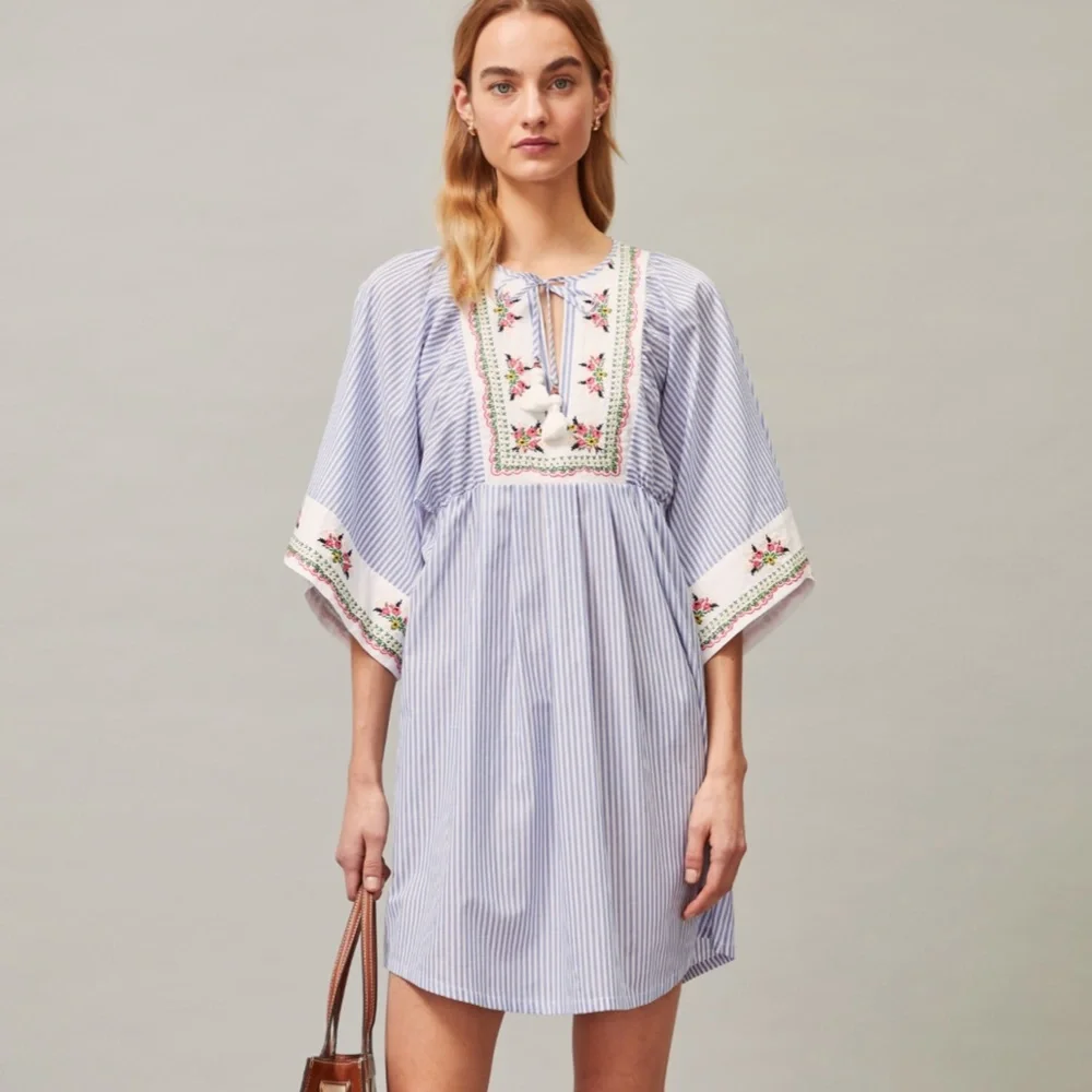 Tory Burch Tunic Caftan Striped Beach Swim Coverup Dress NWT Resort Cruise - Picture 2 of 7